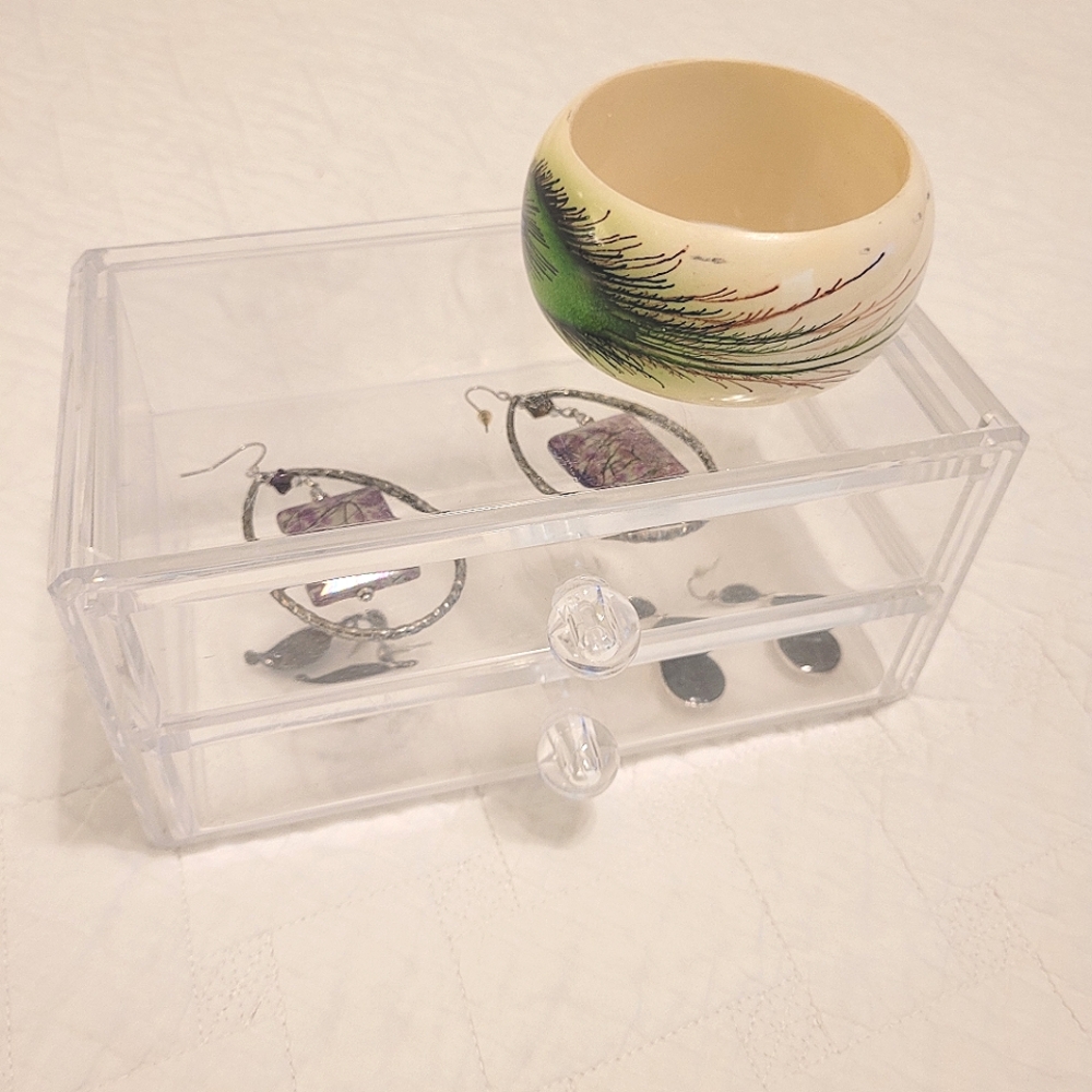 Clear Plastic Small Two Drawer Jewelry Box Trinkets Display Case No Brand - Picture 2 of 9